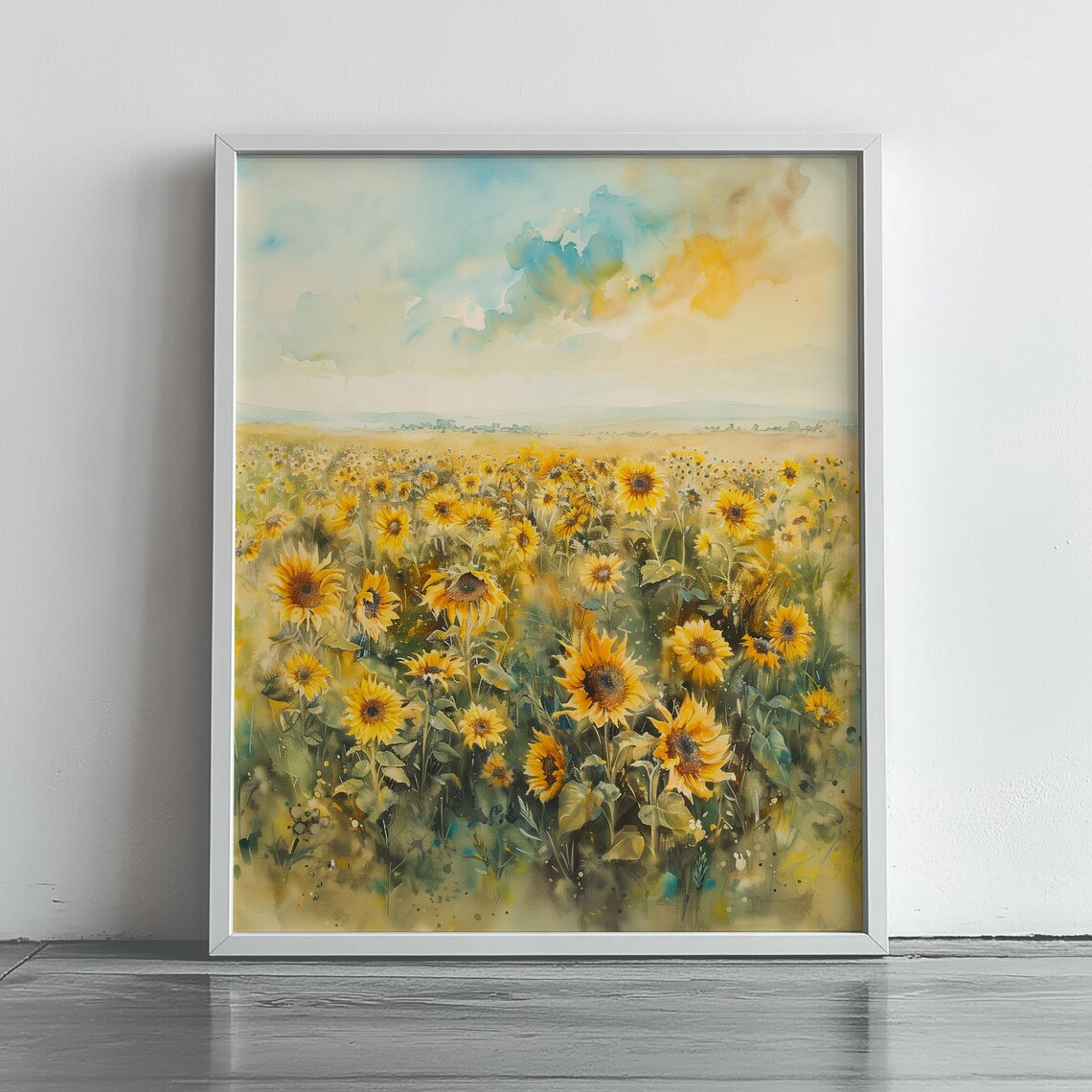 Sunflower Field Watercolor Painting Summer Country Art Poster