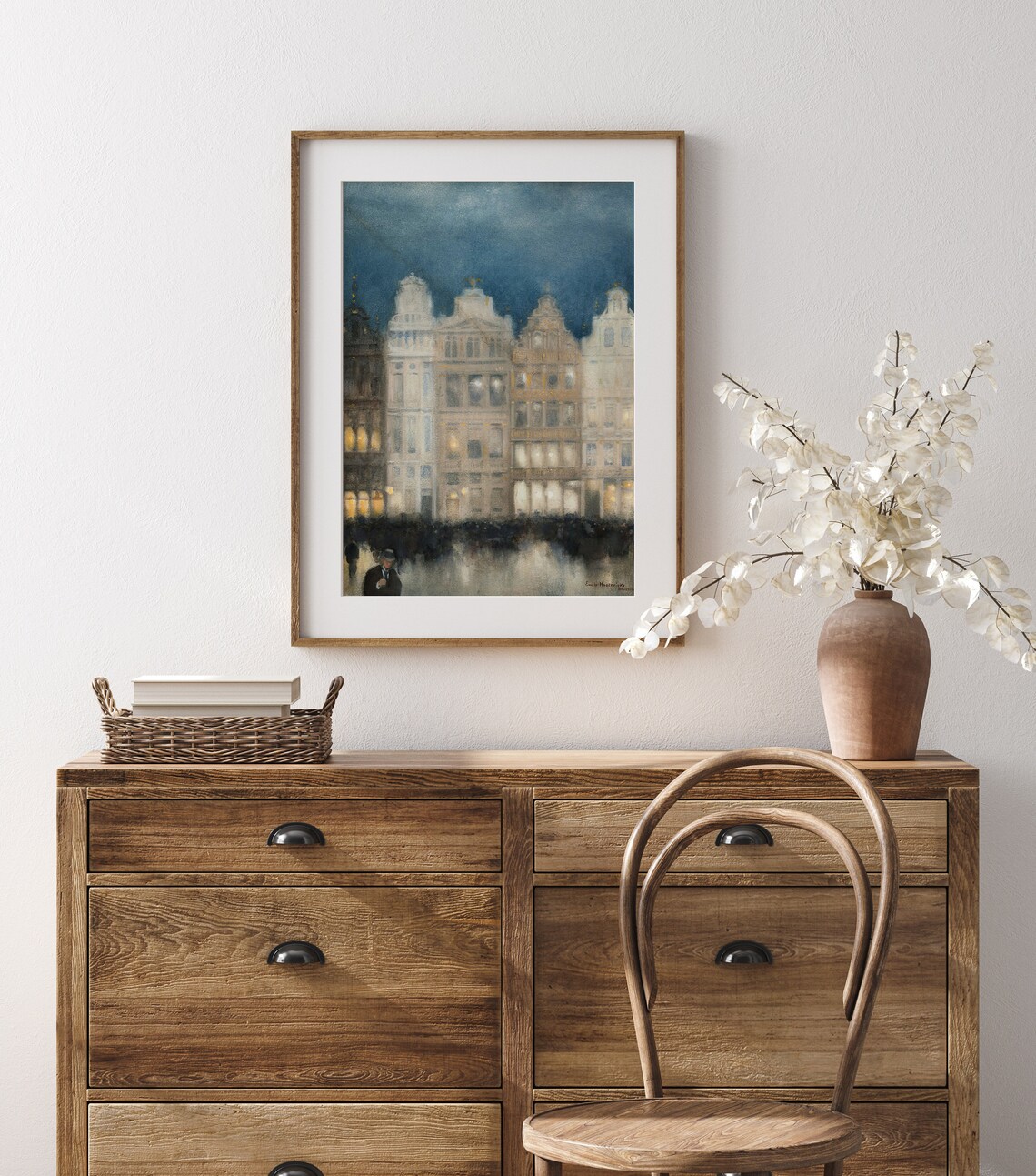 Brussels Belgium Evening Lights Grand Place Cityscape Painting Poster - Image 3