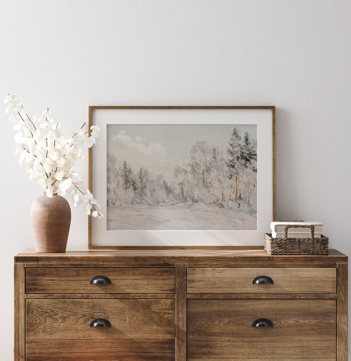White Winter Trees Vintage Winter Landscape Art Print - Image 3