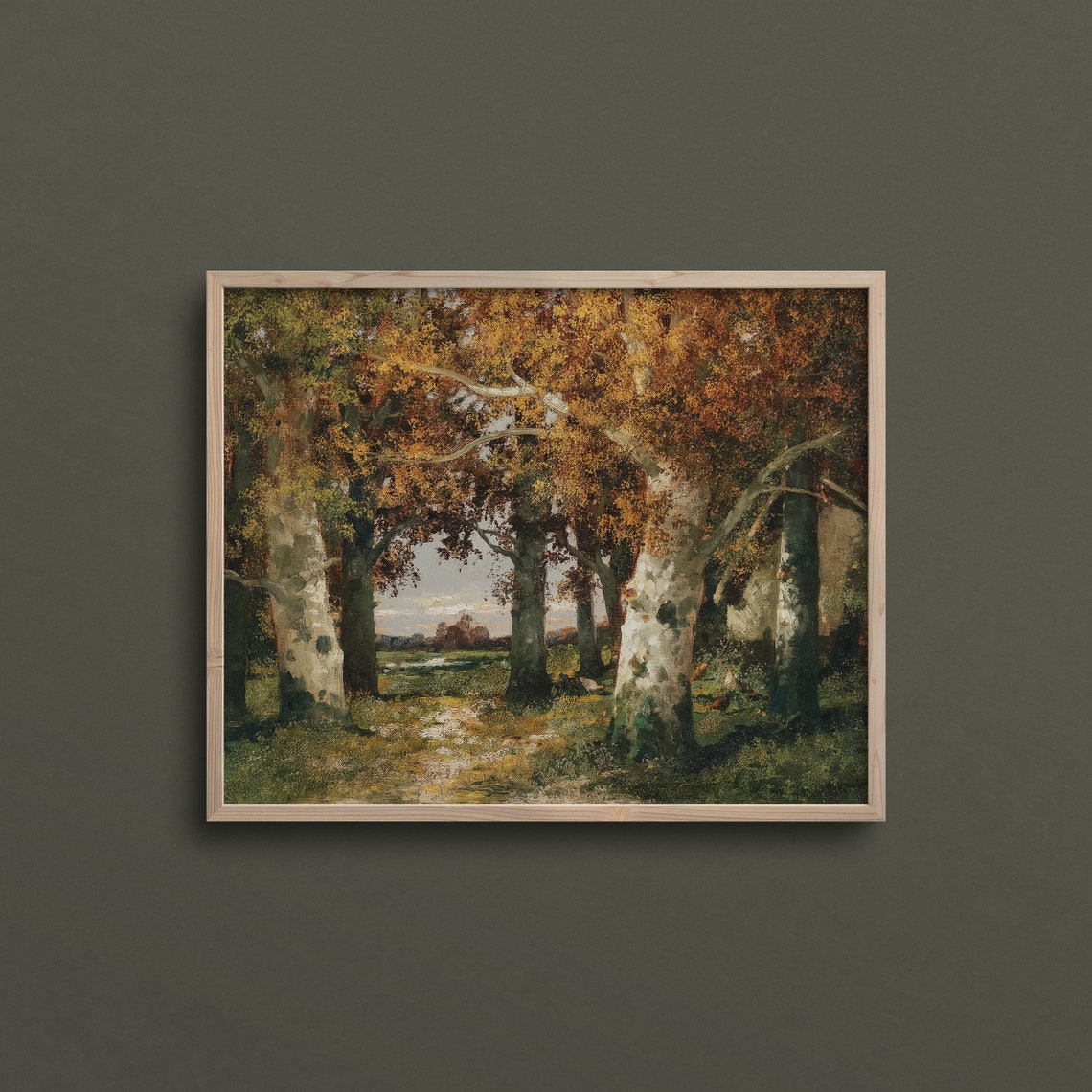 Autumn Forest Interior Tall Trees Sunlit Path Vintage Art Print - Image 3