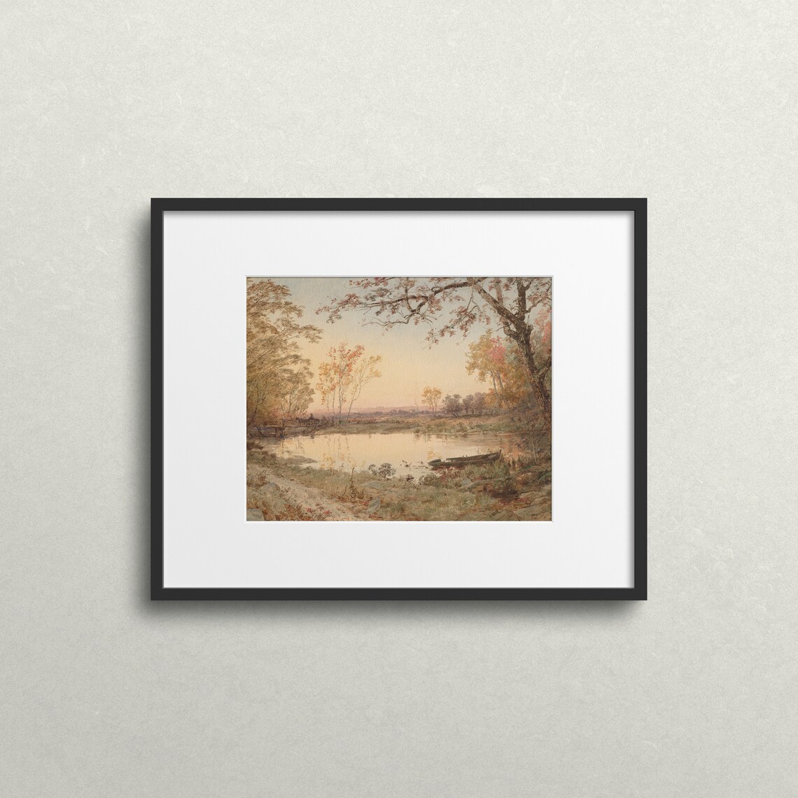 Pond in Autumn, Neutral Moody Autumn Wall Art Print - Image 2