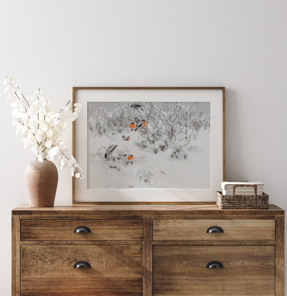 Winter Red Birds in Snowy Branches Vintage Wildlife Art Print - Image 3