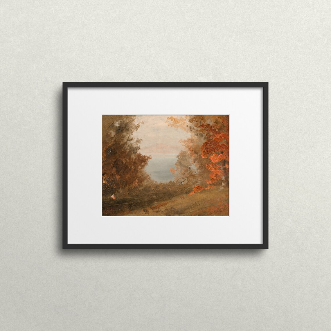Autumn By The Lake Vintage Landscape Art Print - Image 2