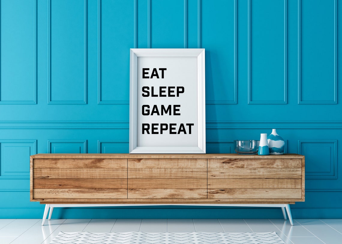 Eat Sleep Game Repeat Gamer Quote Poster for Video Game Fans - Image 3
