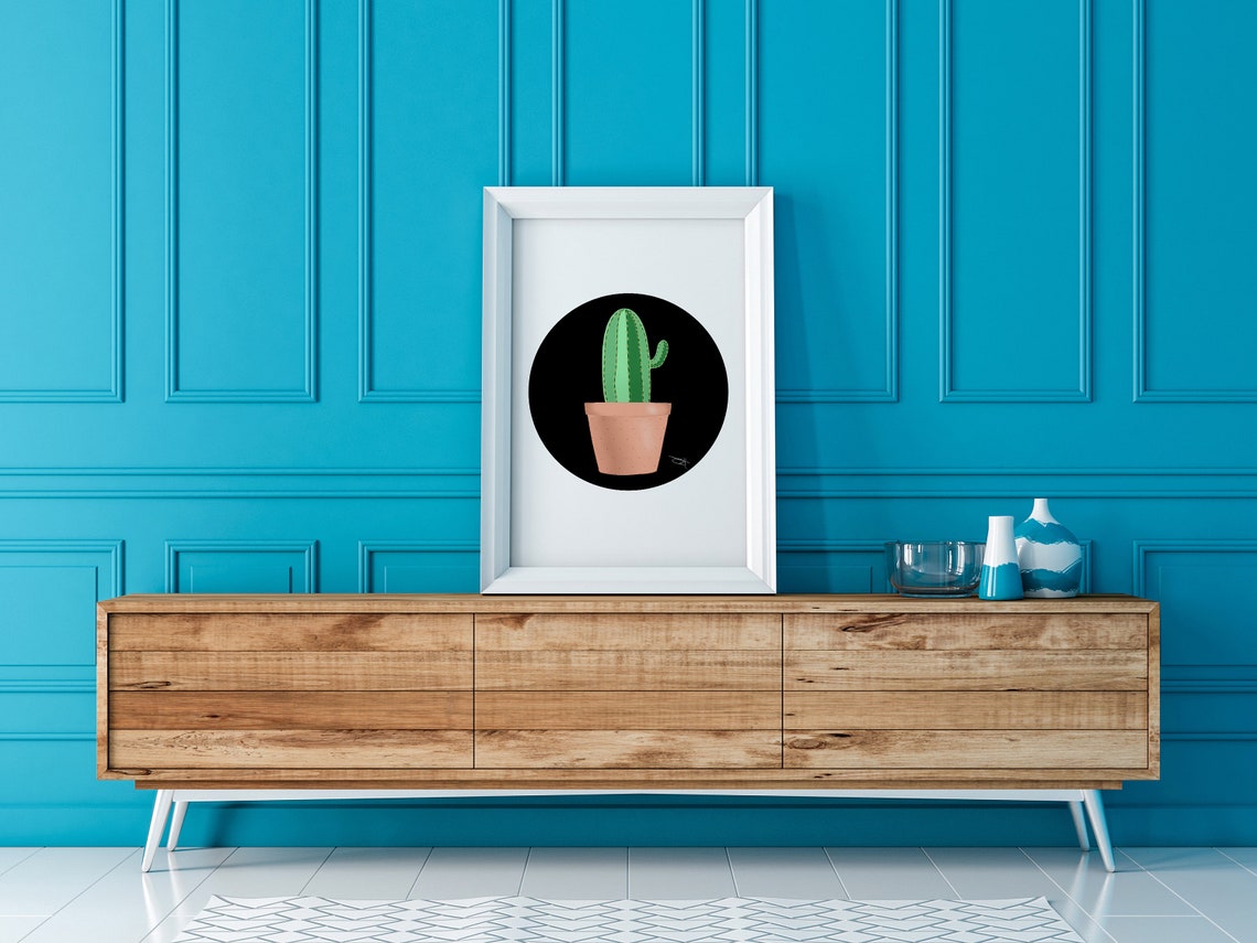 Potted Cactus Plant Illustration Minimalist Botanical Art Poster - Image 3