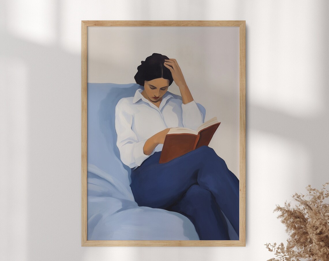 Woman Reading A Book Art Print, Library Wall Art