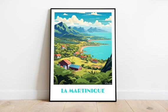 Martinique Handmade Poster Wall Art Retro Travel Framed Birthday Home Made Decor Gift Vector Illustration Print Painting Custom