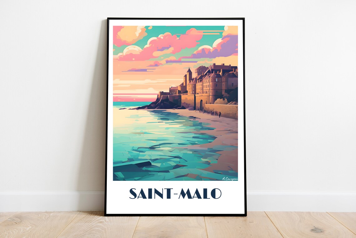 Saint Malo Brittany France Vintage Coastal Travel Poster Art