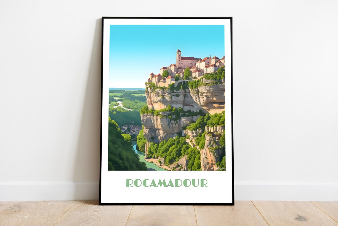 Rocamadour French Cliffside Village Valley Retro Travel Poster