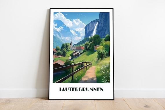 Lauterbrunnen Switzerland Waterfall Valley Alpine Village Poster