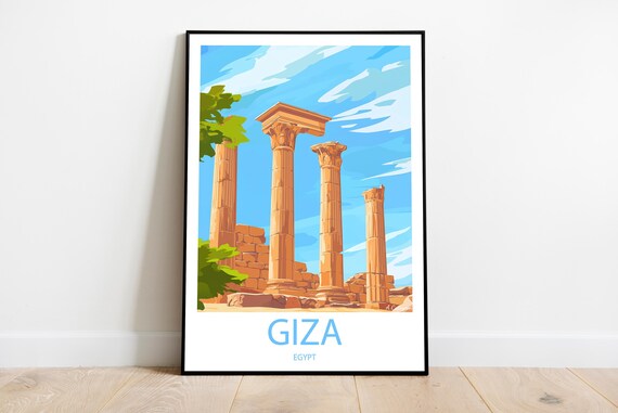 Handmade Giza Egypt Poster Wall Art Modern Travel Framed Birthday Home Made Decor Gift Vector Illustration Print Painting Custom