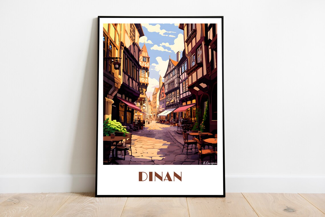 Dinan Brittany France Retro Old Town Street Travel Poster Art