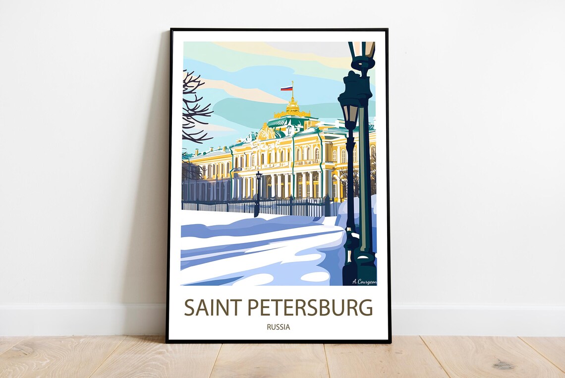 Saint Petersburg Russia Winter Palace Vintage Travel Poster Wall Decor