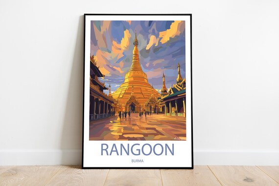 Handmade Rangoon Burma Poster Wall Art Modern Travel Framed Birthday Home Made Decor Gift Vector Illustration Print Painting
