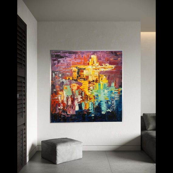 Vibrant Urban Abstract Canvas Modern Cityscape Wall Art Colorful Painting Contemporary Home Decoration Ready To Gift Decor