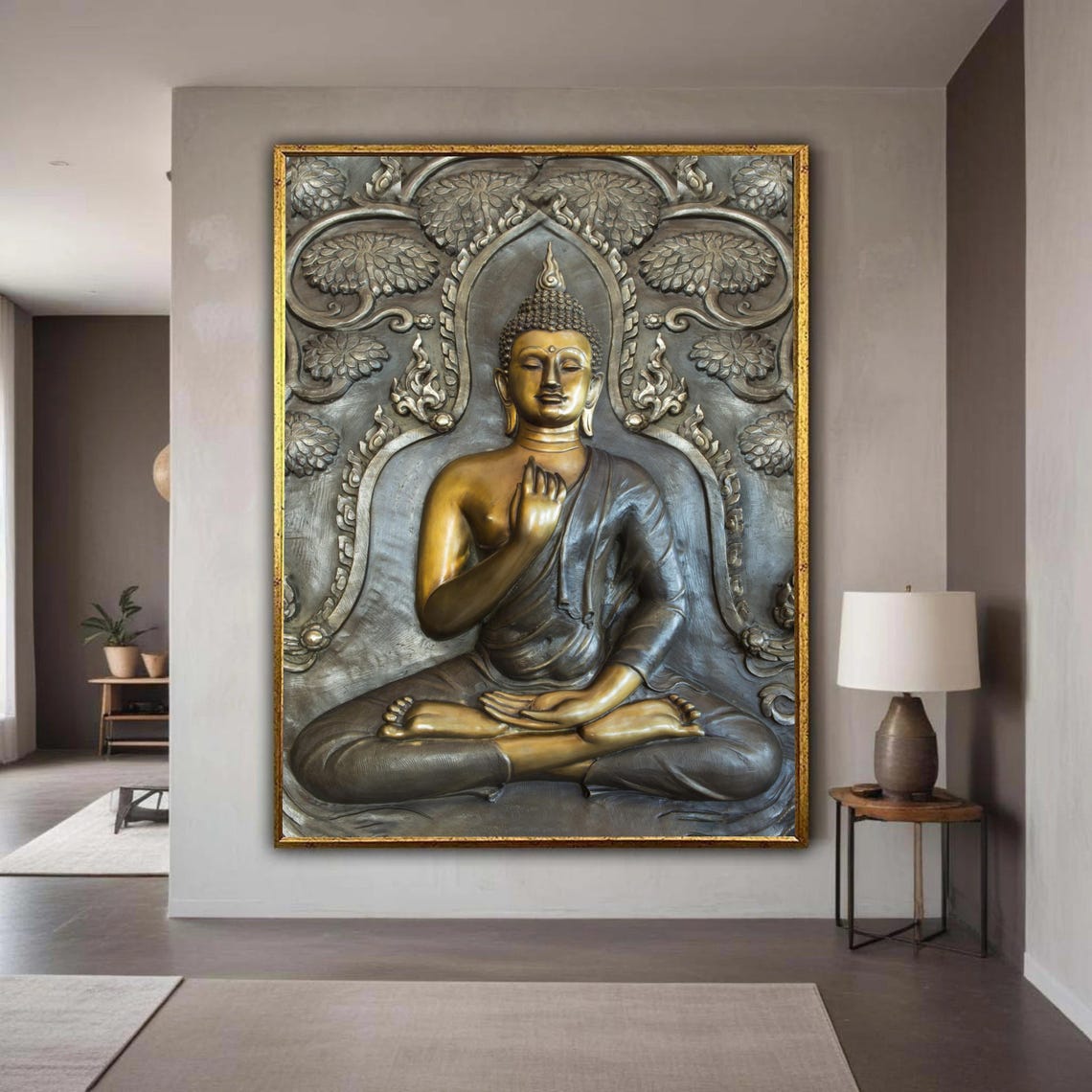 Meditative Buddha Relief Canvas Asian Spiritual Wall Art Zen Home Decoration Peaceful Sculpture Design Gift Decor