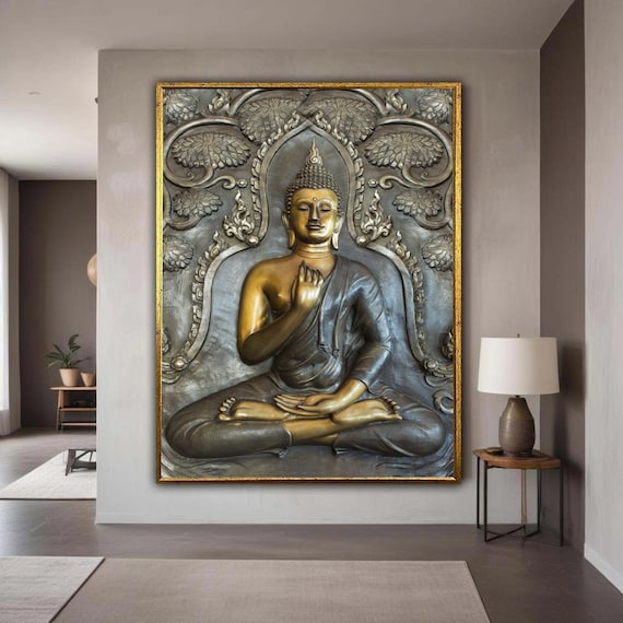 Meditative Buddha Relief Canvas Asian Spiritual Wall Art Zen Home Decoration Peaceful Sculpture Design Gift Decor