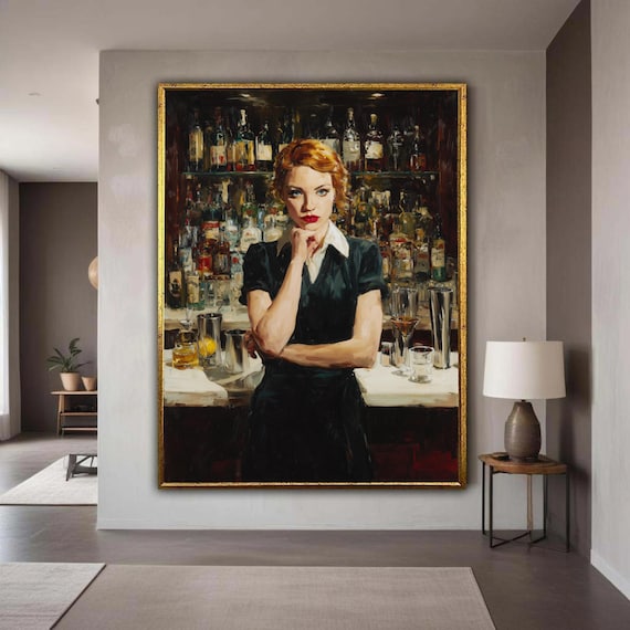 Vintage Bar Woman Bartender Retro Cocktail Portrait Art Poster