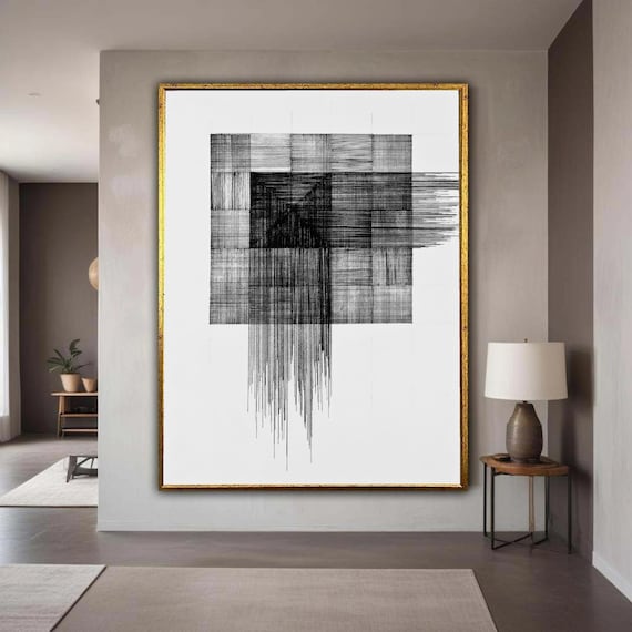 Modern Abstract Lines Canvas Geometric Wall Art Black And White Design Minimalist Decoration Contemporary Gift Home Decor