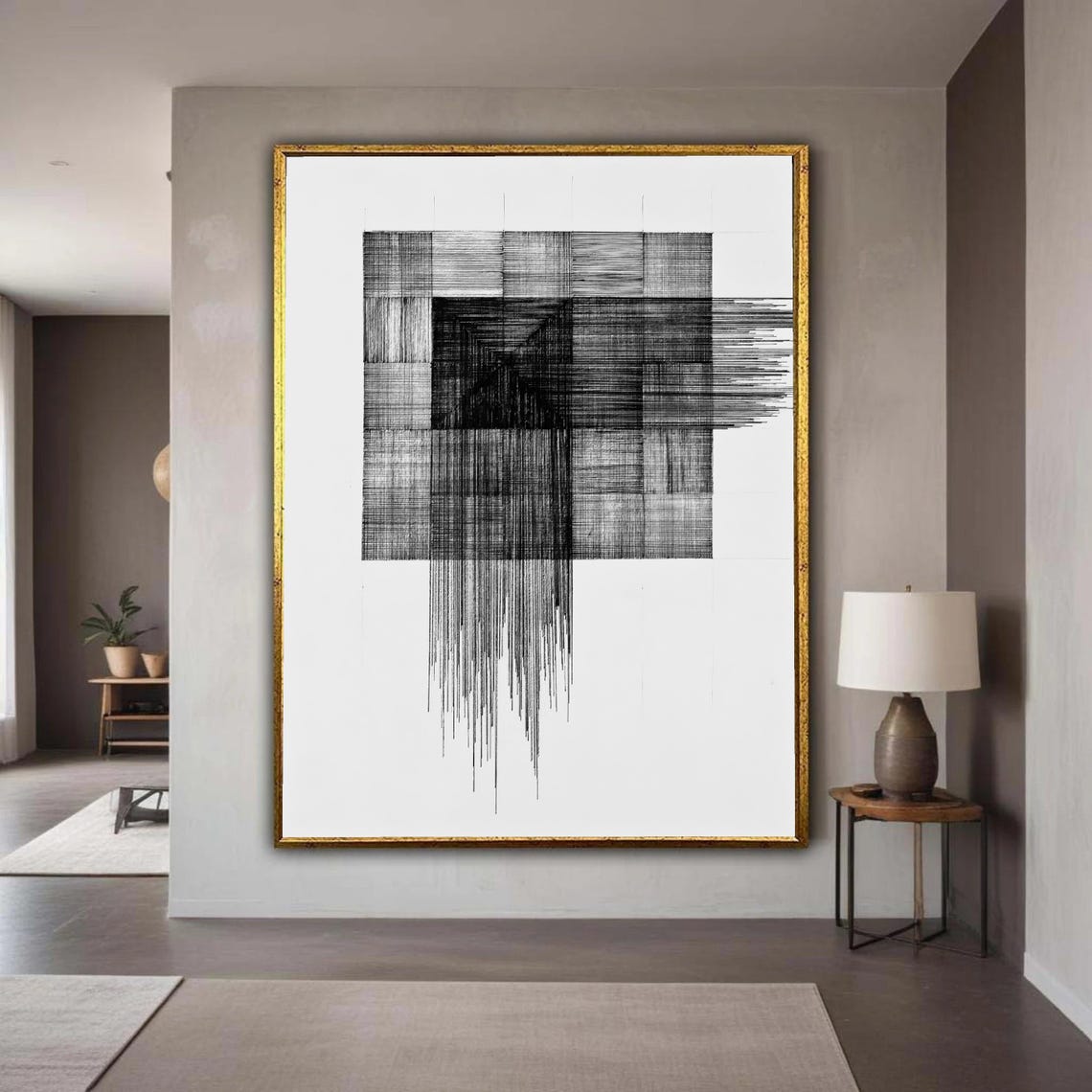 Modern Abstract Lines Canvas Geometric Wall Art Black And White Design Minimalist Decoration Contemporary Gift Home Decor