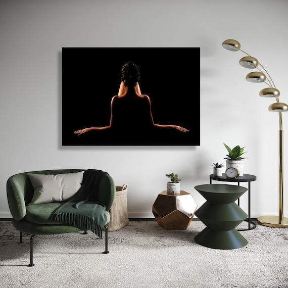 Nude Back Silhouette Low Light Photography Black Background Poster