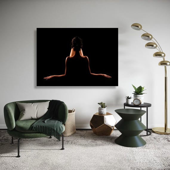 Sensual Back Silhouette Canvas Wall Art Nude Female Form Low Light Photography Modern Artistic Elegant Gift Home Decor