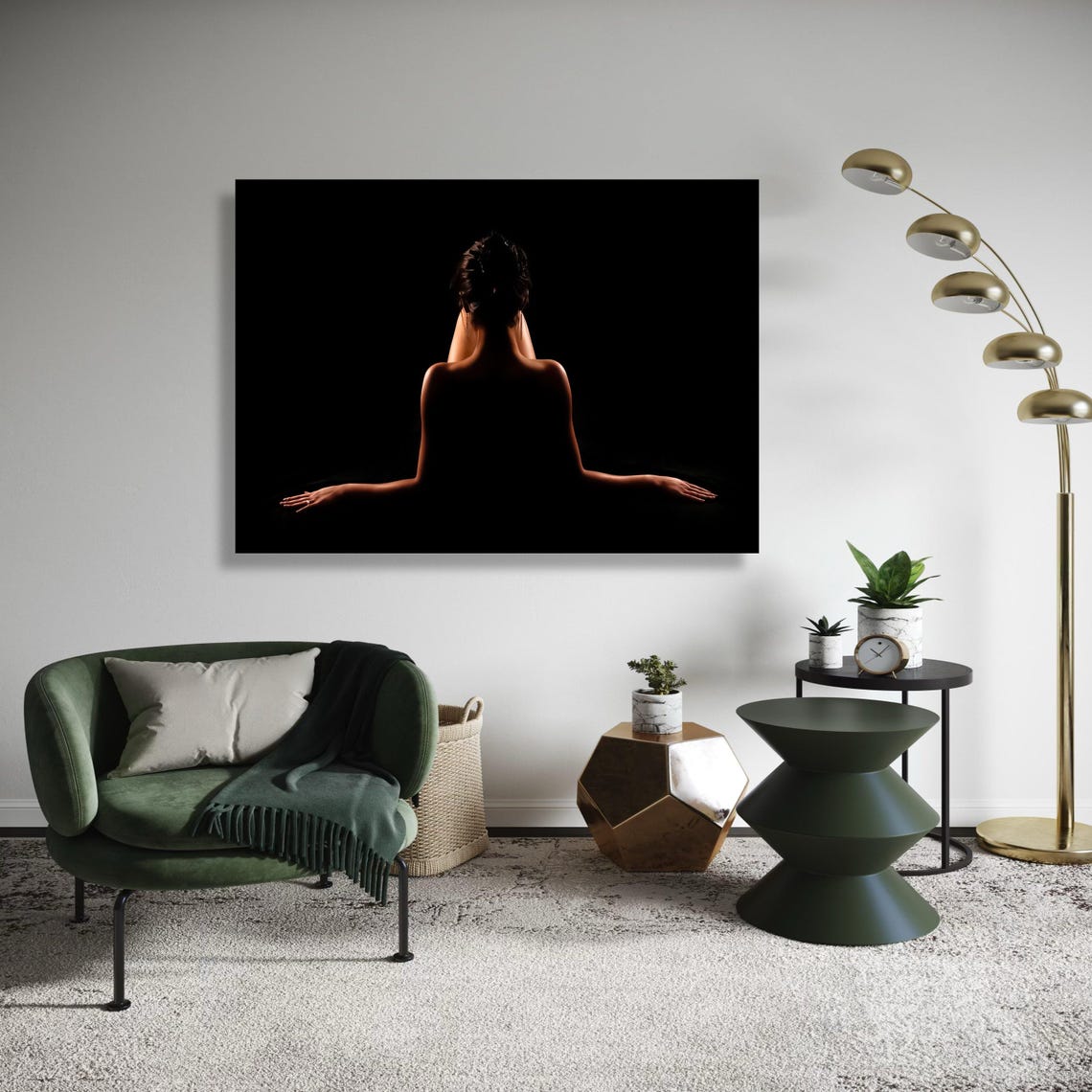 Nude Back Silhouette Low Light Photography Black Background Poster
