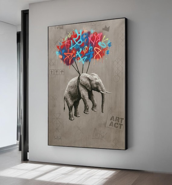 Graffiti Elephant Canvas Abstract Artstreet Art Posterelephant Artworkcolorful Print Urban Wall