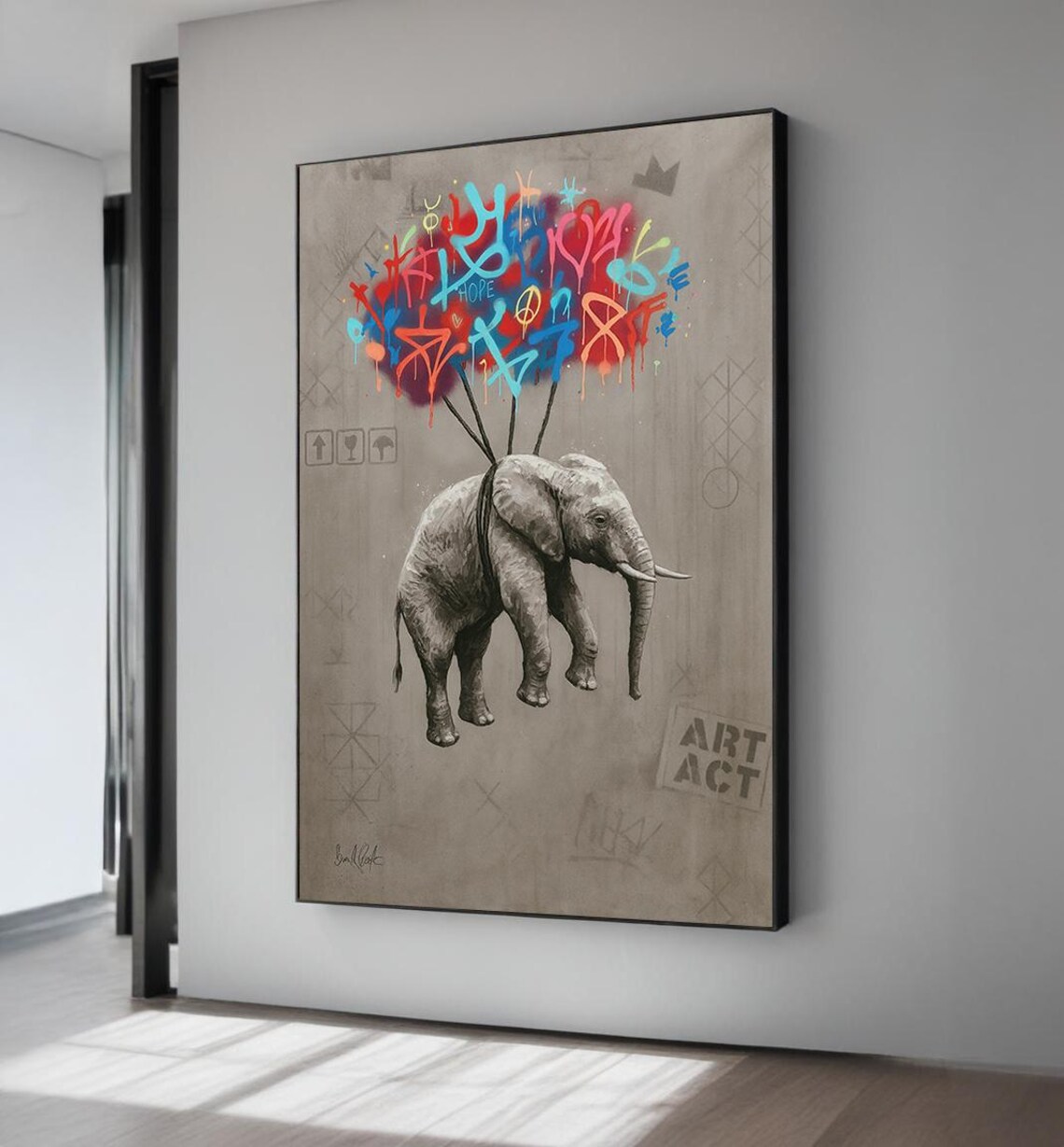 Elephant Flying Graffiti Balloons Hope Street Art Quirky Animal Print