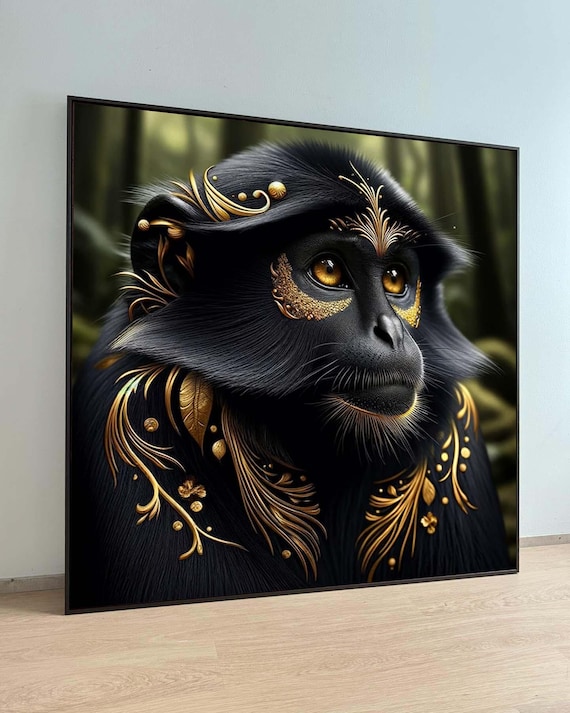 Luxury Golden Monkey Canvas Art Exotic Wildlife Wall Decor Elegant Primate Portrait Goldenhanced Animal Print