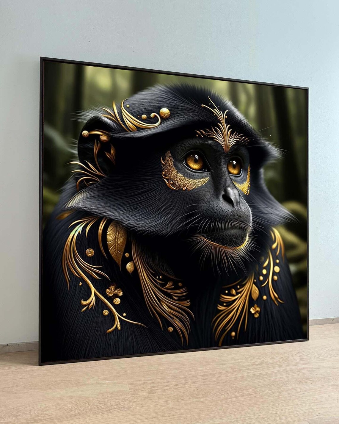 Black And Gold Monkey Portrait Luxury Ornate Wildlife Art Poster
