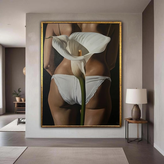 Calla Lily Over Woman Silhouette Sensual White Flower Elegant Wall Poster