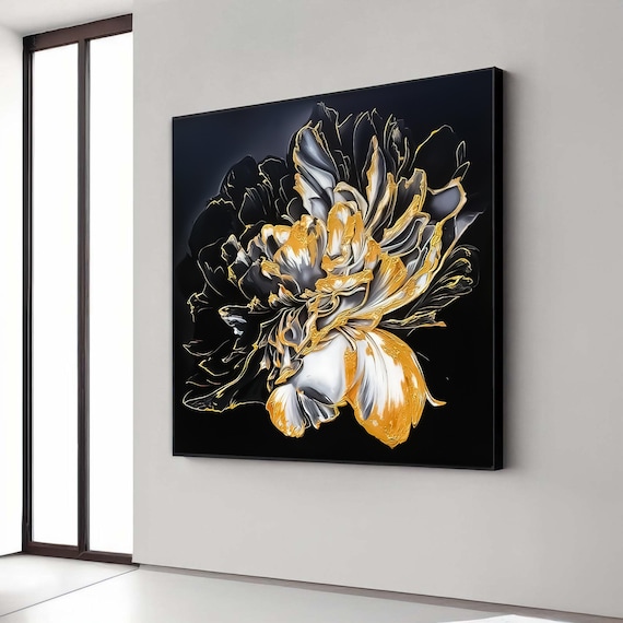 Abstract Black And Gold Floral Canvas Wall Art Modern Flower Painting Elegant Home Decoration Luxury Botanical Gift Decor