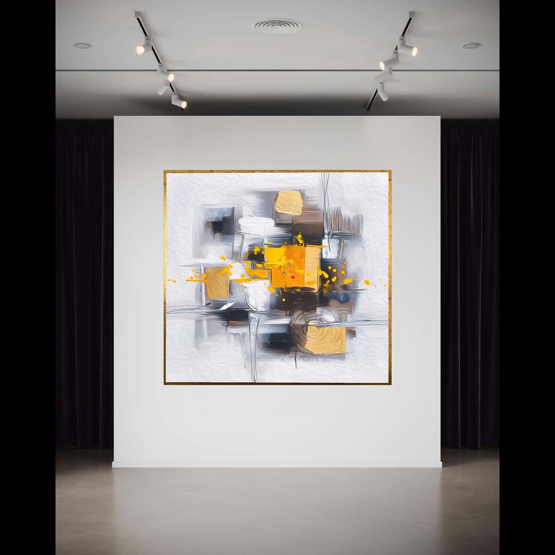 Modern Abstract Canvas Wall Art Geometric Yellow Squares Contemporary Home Decor Paint Design Ready To Hang Artwork Gift