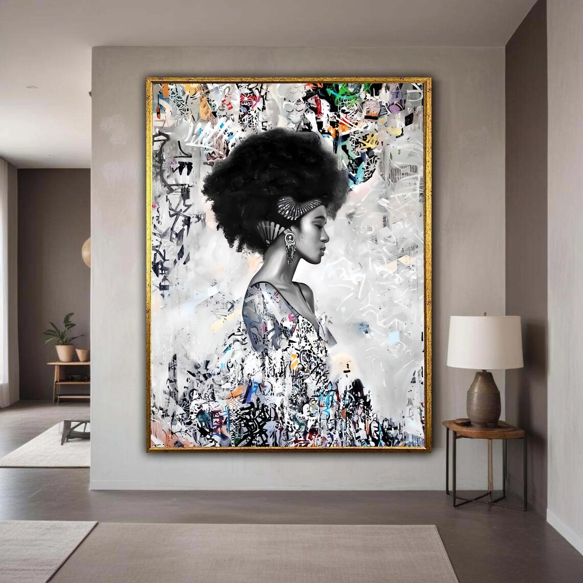Afro Woman Portrait, Abstract Urban Art Print