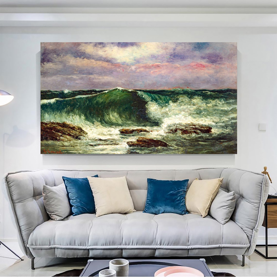 Powerful Ocean Waves Crashing Over Rocky Shore Vintage Seascape Poster - Image 2