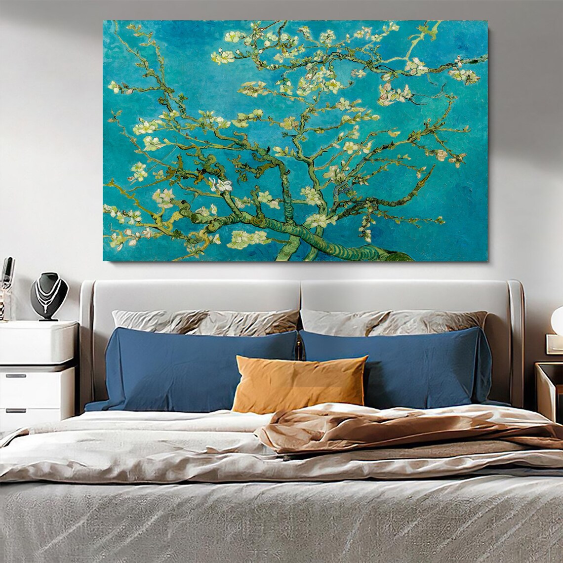 Van Gogh Almond Blossom White Flowers Turquoise Sky Art Poster - Image 2