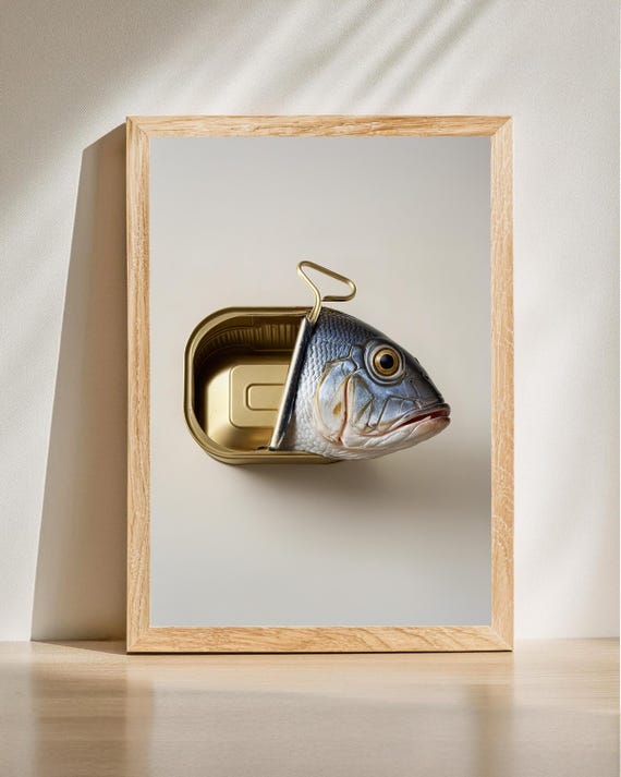 Fish Poster Minimalist Conceptual Wall Art Contemporary Kitchen Decor Humorous Animal Print