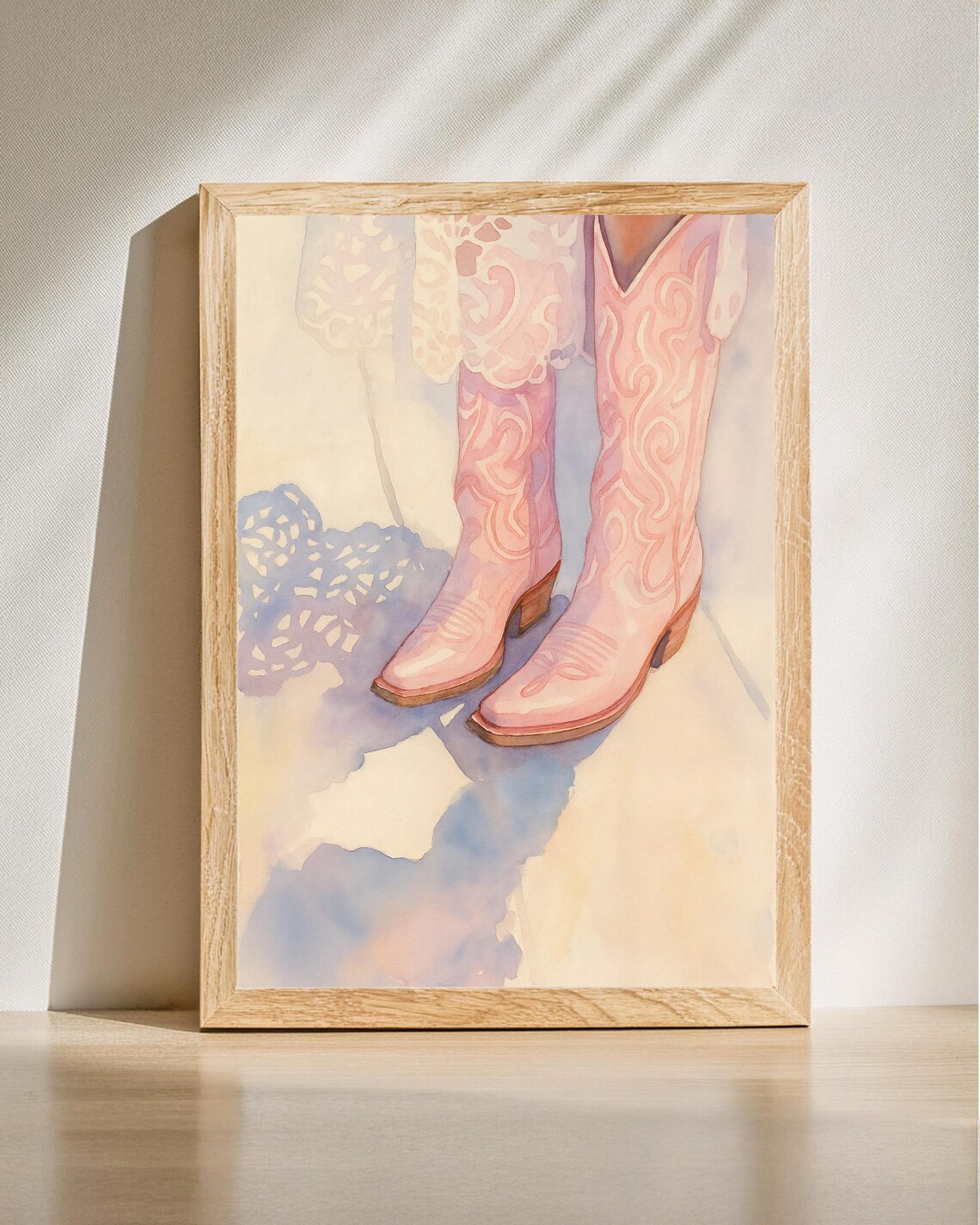 Pink Cowboy Boots Watercolor Western Girl Country Style Art Print