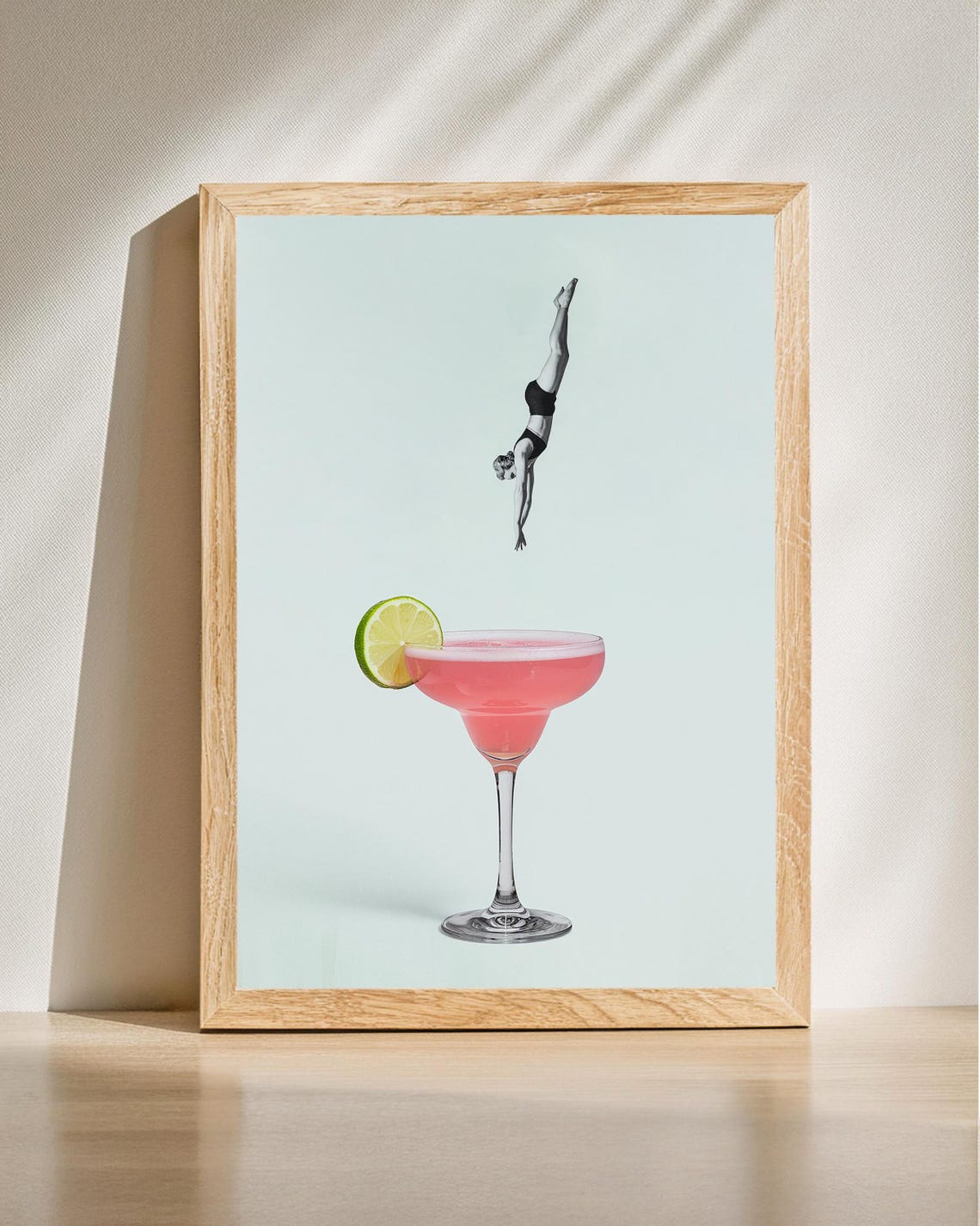 Surreal Retro Bar Diver Pink Margarita Vintage Cocktail Poster