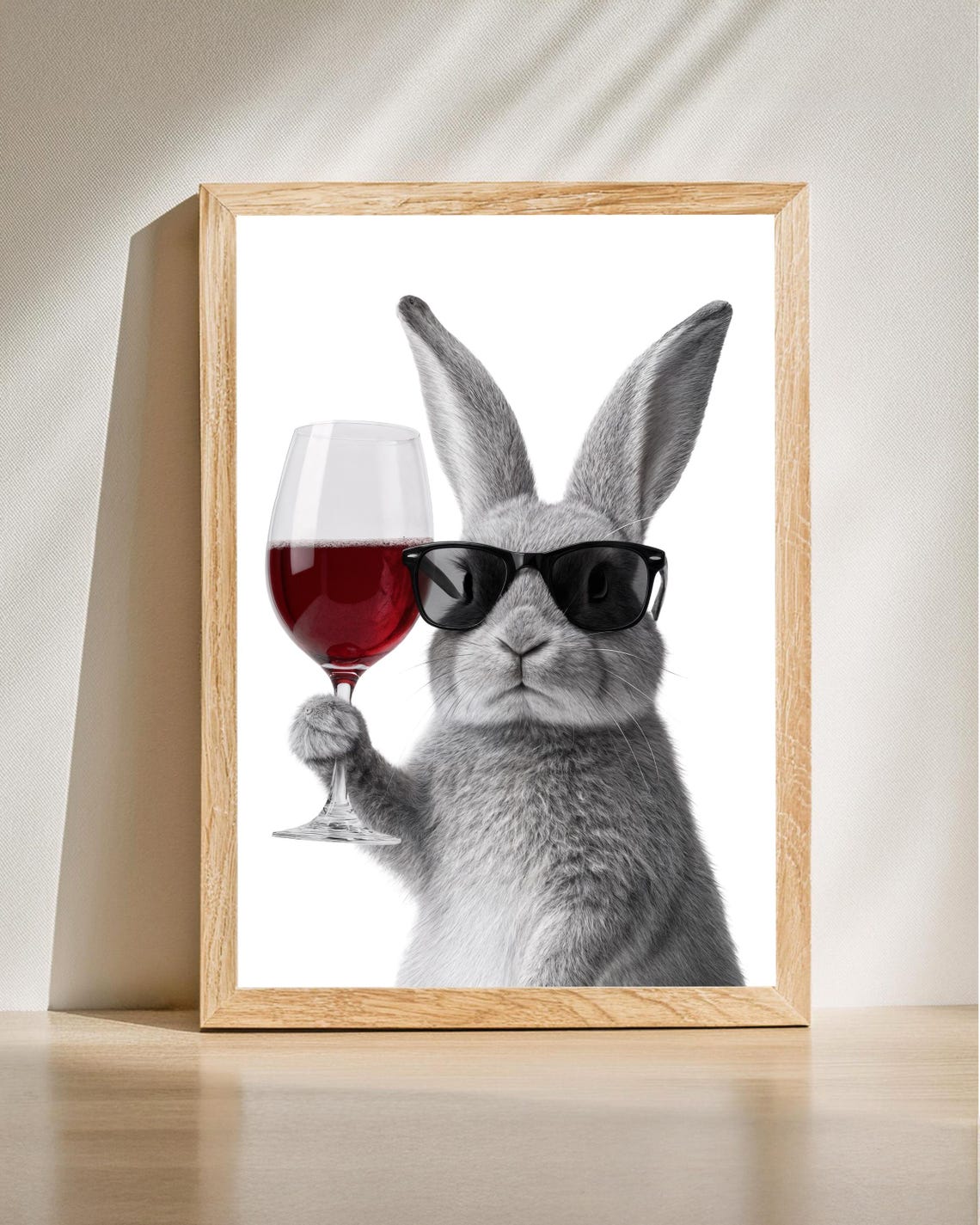 Cool Rabbit Sunglasses Red Wine Glass Funny Kitchen Decor Poster