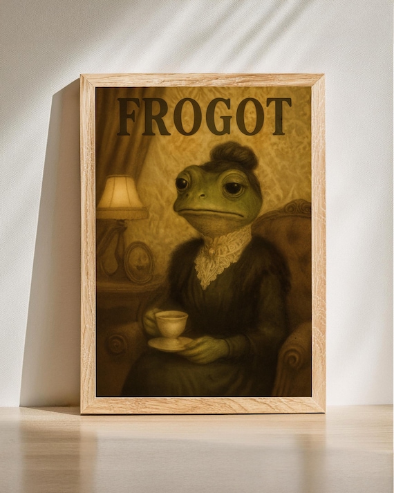 Frogot Victorian Frog Lady Tea Time Quirky Portrait Art Poster