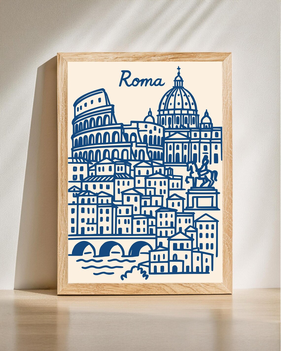 Roma Cityscape Art Midcentury Modern Rome Line Drawing Urban Wall Decor Instant