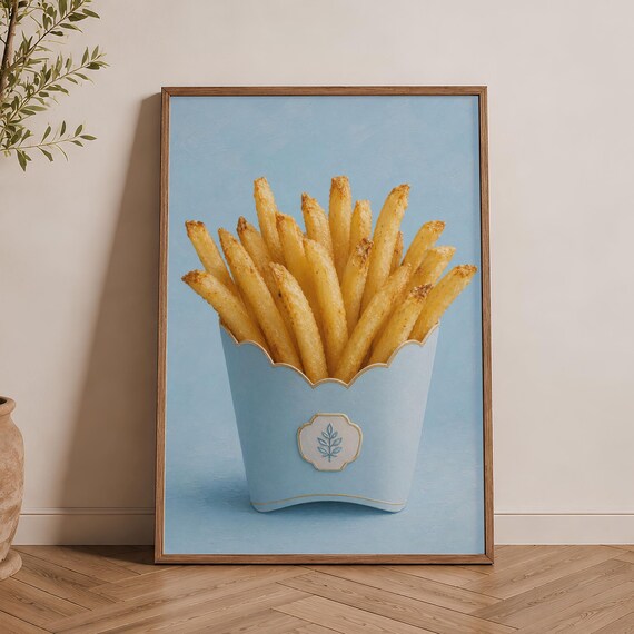 Tall Blue French Fries Carton Minimalist Retro Kitchen Art Print