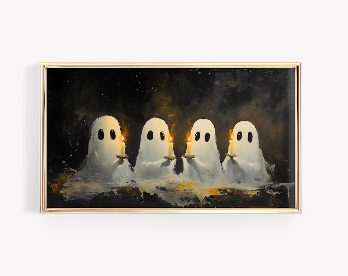Ghost Oil Painting, Whimsical Halloween Art Print