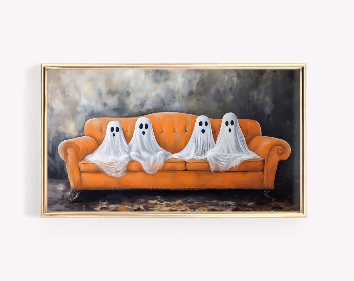 Funny Ghosts On Couch, Vintage Halloween Art