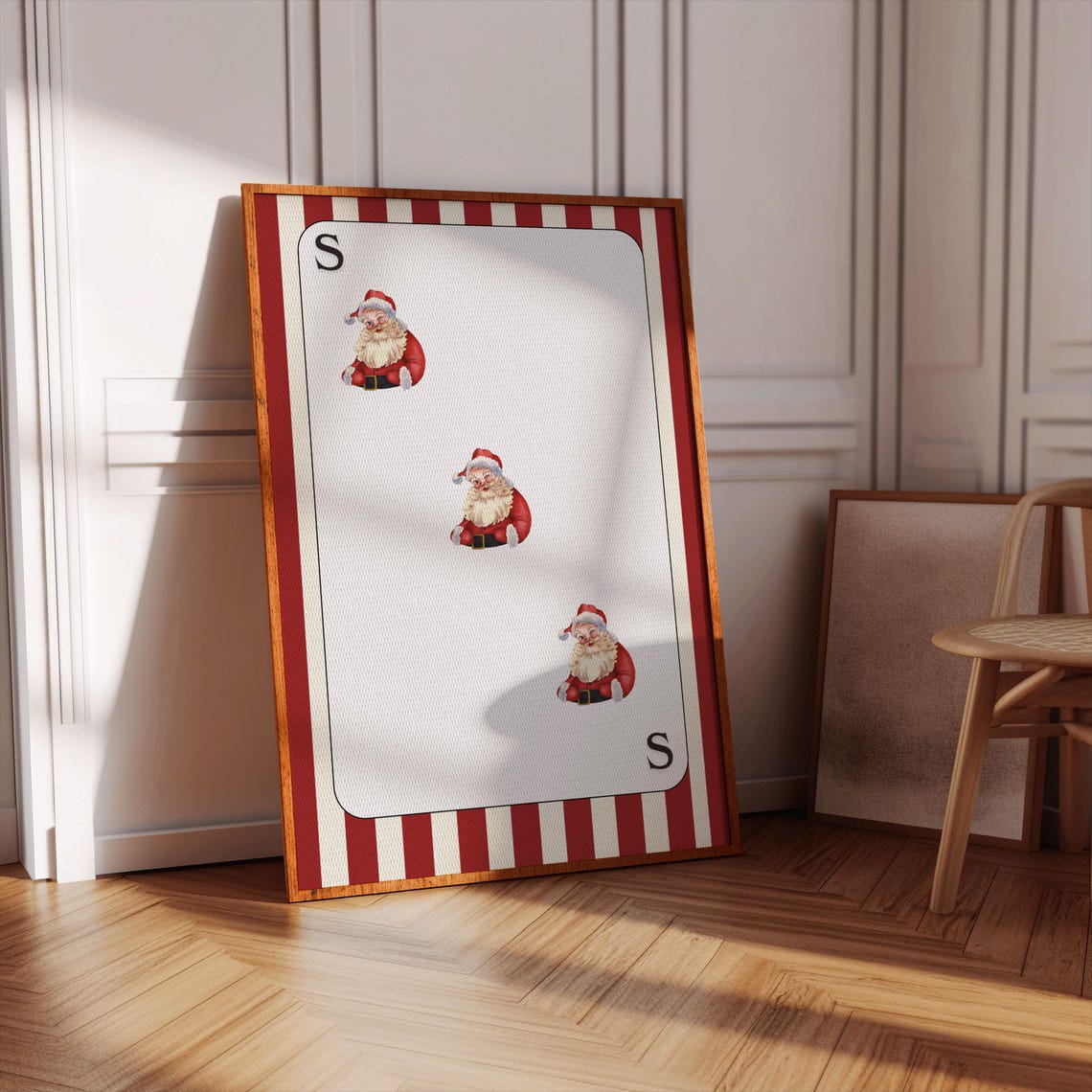 Santa Claus Playing Card Poster Christmas Holiday Red Stripe Art - Image 3
