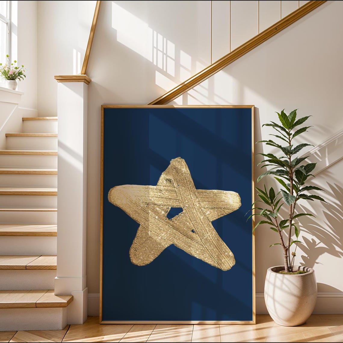 Gold Brushstroke Star Poster Navy Blue Minimalist Celestial Decor - Image 3