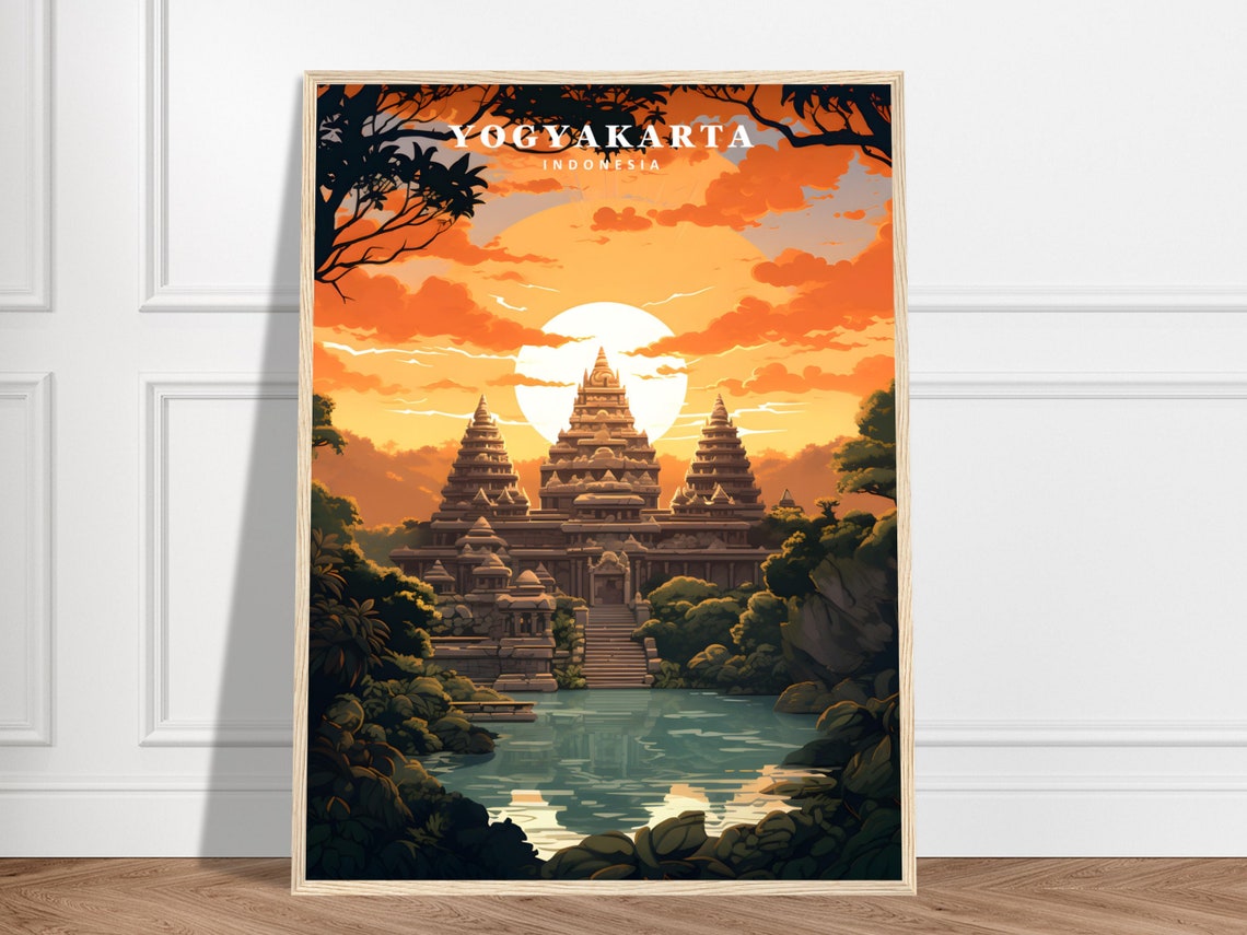 Yogyakarta Indonesia Prambanan Temple Sunset Silhouette Poster