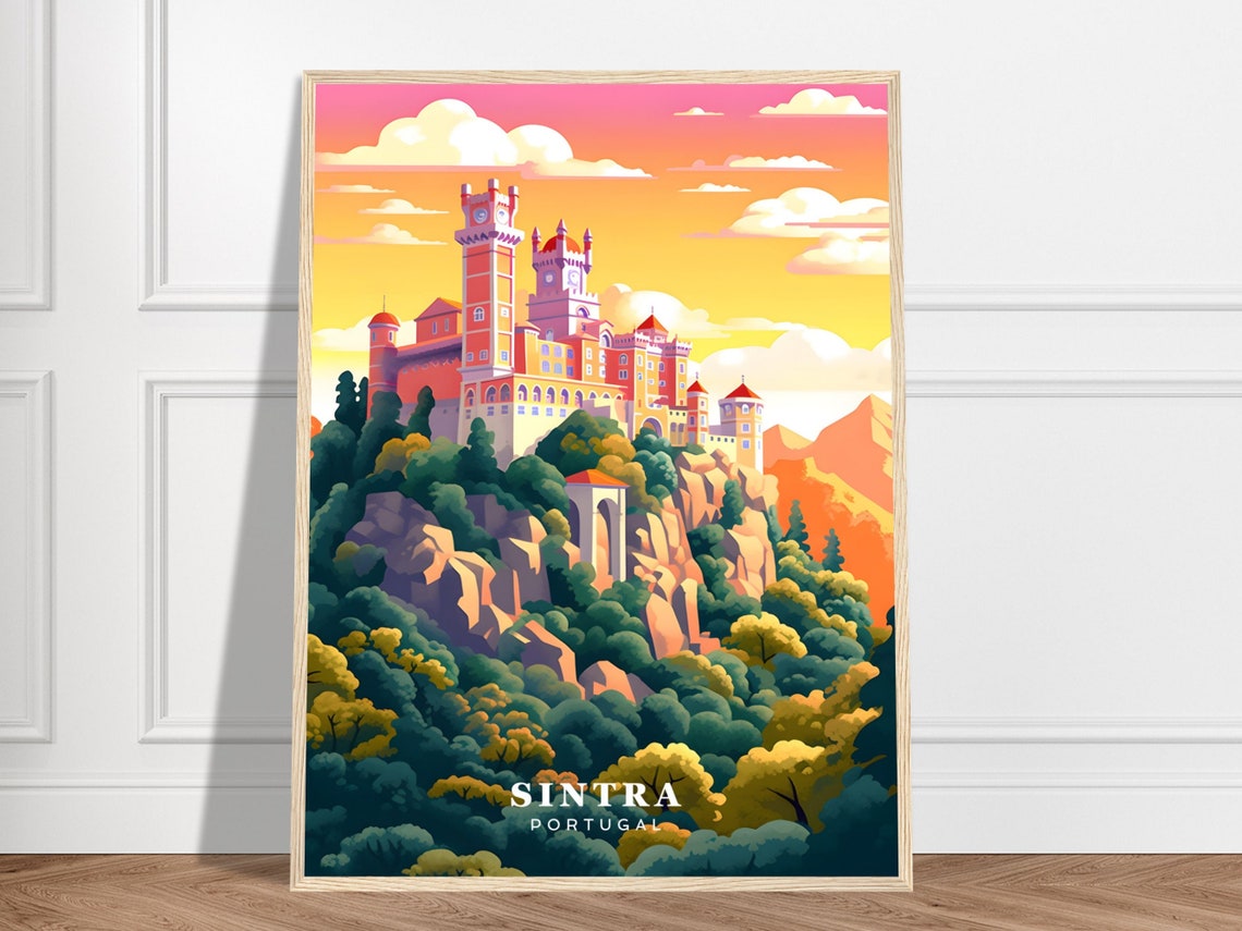 Sintra Portugal Colorful Sunset Palace Hilltop Castle Travel Poster
